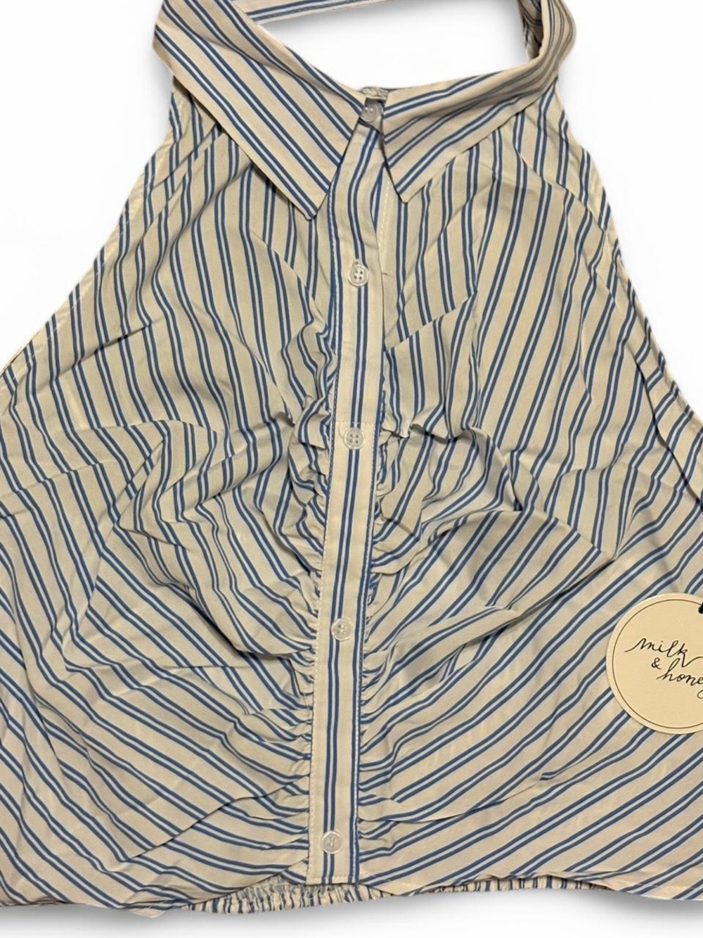 Milk & Honey Blue and White Stripe Halter Button-Front Camisole Sz XL